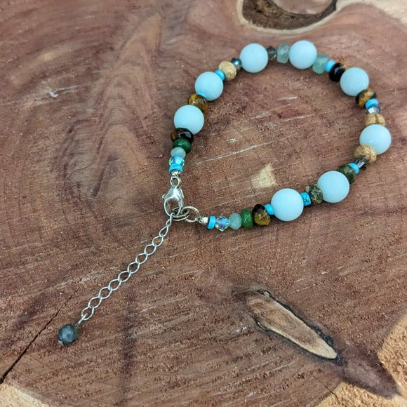 SALE!  Sterling Beaded Amazonite Bracelet New - Picture 6 of 7
